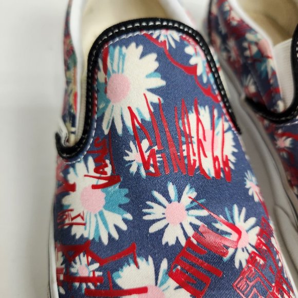 Vans Classic Slip-on Crew Graffiti Floral Red Blue Canvas Shoes Women's Size 10 - Picture 2 of 13